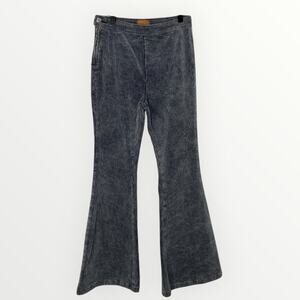 Pol Side Zip Corduroy Flare Wide Leg Pants Blue Gray Cotton Small Retro 70'S
